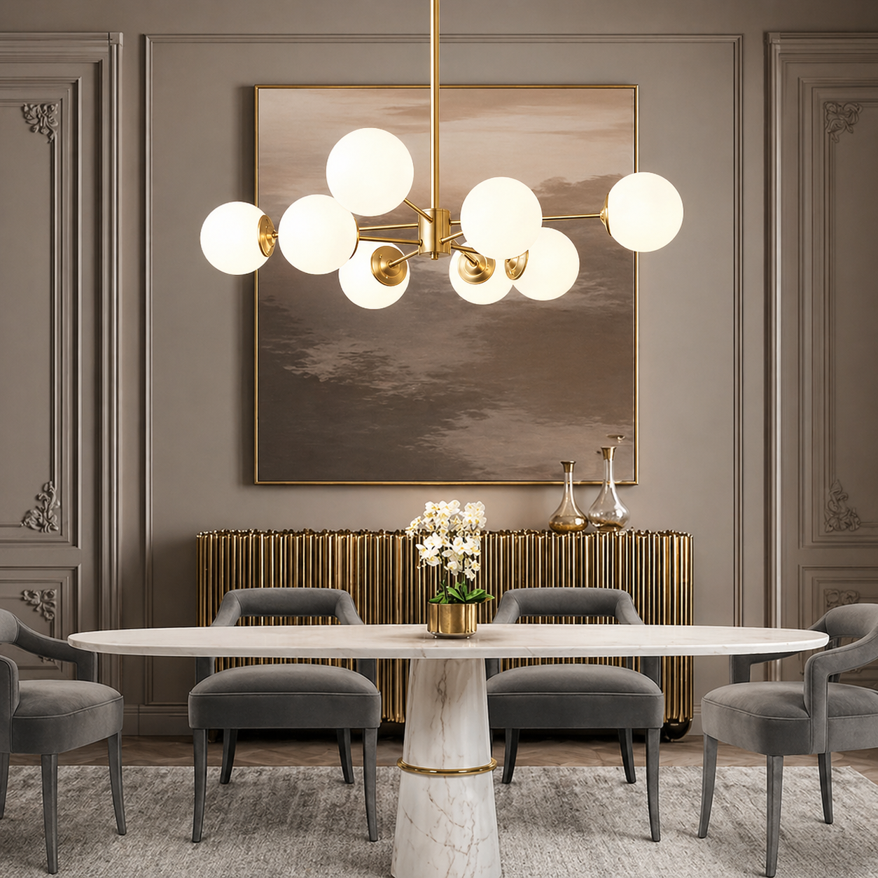 6/8/12-Light Two-Tier Sputnik Opal Globe Chandelier