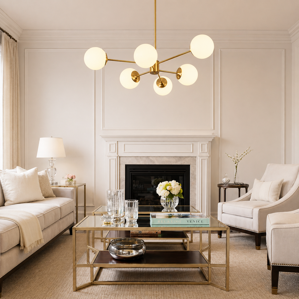 6/8/12-Light Two-Tier Sputnik Opal Globe Chandelier